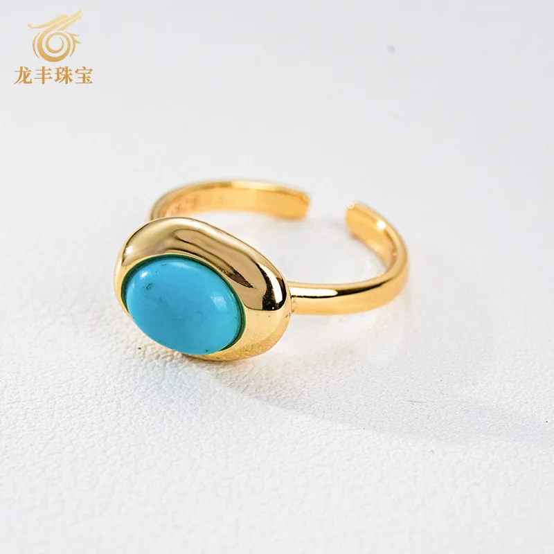 S925 Silver Plated 18K Gold Natural Turquoise Oval Ring Women Adjustable Band
S925 Silver Plated 18K Gold Natural Turquoise Oval Ring Women Adjustable Band