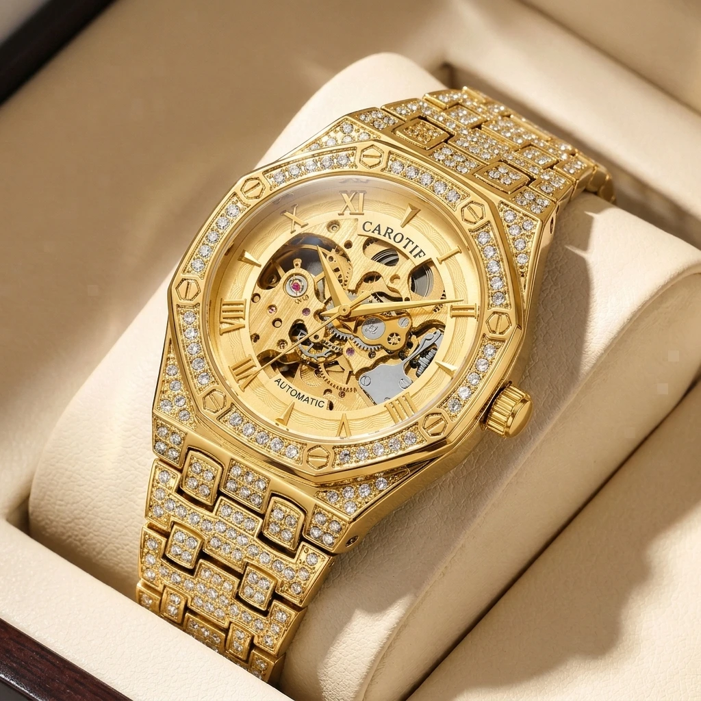 1pc Fashion Hollow-out Automatic Mechanical Watch, Shiny Decorated Roman Numeral Dial
1pc Fashion Hollow-out Automatic Mechanical Watch, Shiny Decorated Roman Numeral Dial