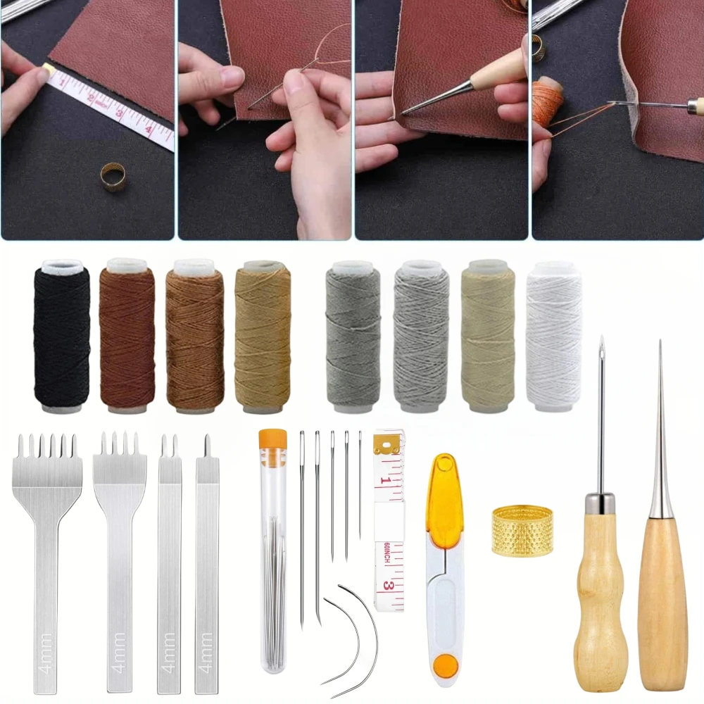 34 Pcs Leather Stitching Punch Kit, Sewing Kit with 4mm Prong Sewing Hole Punch Waxed Thread Hand Sewing Stitching Needles
34 Pcs Leather Stitching Punch Kit, Sewing Kit with 4mm Prong Sewing Hole Punch Waxed Thread Hand Sewing Stitching Needles