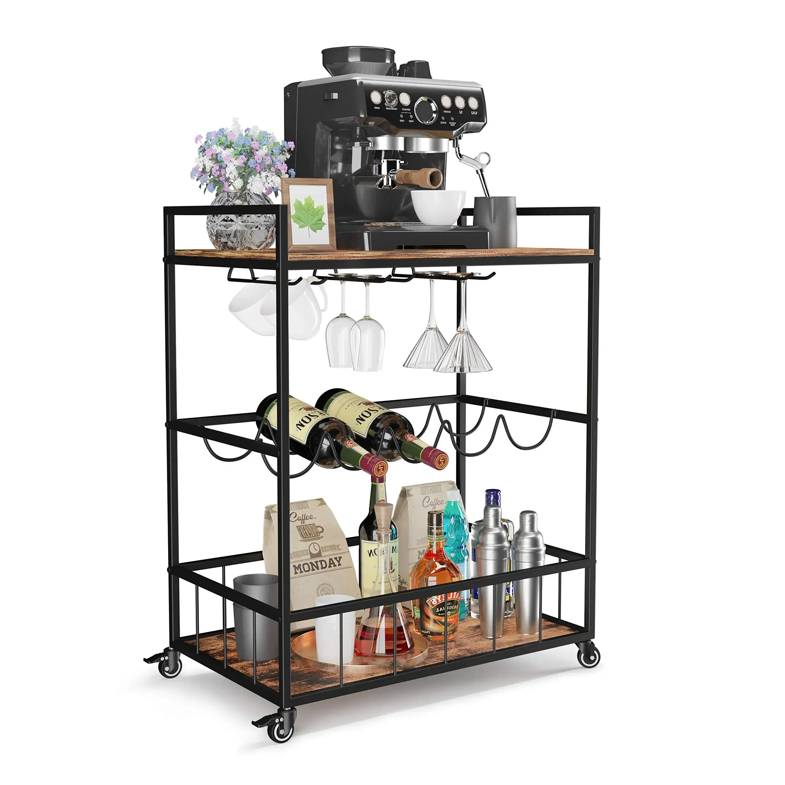Smart Design Hot Sale Home Bar Serving Truck, Wine Truck With 2 Shelves, Wine Holders, Glass Holders, For Kitchen, Dining Hot sa
Smart Design Hot Sale Home Bar Serving Truck, Wine Truck With 2 Shelves, Wine Holders, Glass Holders, For Kitchen, Dining Hot sa