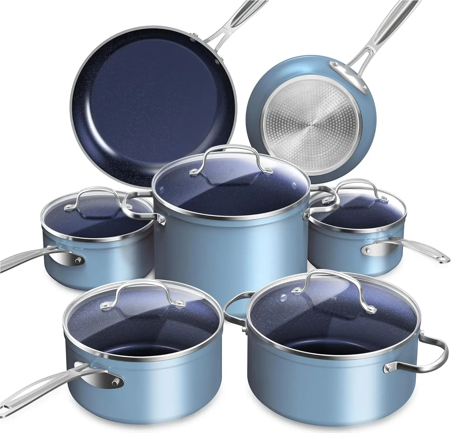 Blue Ceramic Nonstick Cookware Set,, PFAS Free, Dishwasher & Oven Safe, Induction Ready & Evenly Heats,
Blue Ceramic Nonstick Cookware Set,, PFAS Free, Dishwasher & Oven Safe, Induction Ready & Evenly Heats,