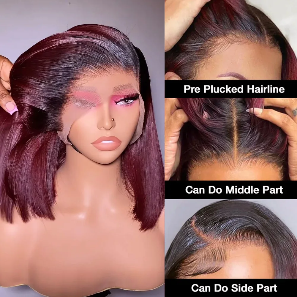 T1B/99J Burgundy Bob Wig Human Hair 13x4 Lace Frontal Short Straight Bob Wigs Pre Plucked T Part Lace Wig 180% Density Ombre Wig
T1B/99J Burgundy Bob Wig Human Hair 13x4 Lace Frontal Short Straight Bob Wigs Pre Plucked T Part Lace Wig 180% Density Ombre Wig