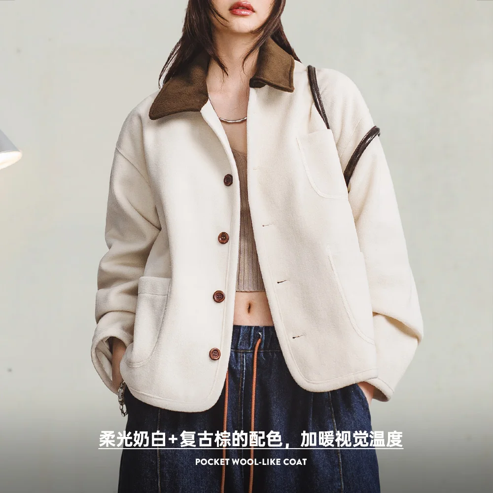 Maden Retro White Lapel Woolen Coat Casual Short Overcoat Versatile Single-breasted Outerwear for Women's Fall and Winter Jacket
Maden Retro White Lapel Woolen Coat Casual Short Overcoat Versatile Single-breasted Outerwear for Women's Fall and Winter Jacket