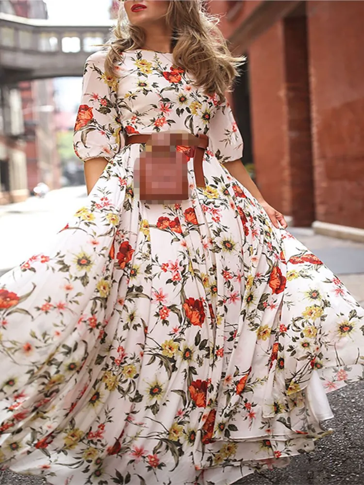 Vintage Floral Print Long Dress New Women's Chiffon Large Swing Dress Bohemian Vacation Style A-line Seven Quarter Sleeve Dress
Vintage Floral Print Long Dress New Women's Chiffon Large Swing Dress Bohemian Vacation Style A-line Seven Quarter Sleeve Dress