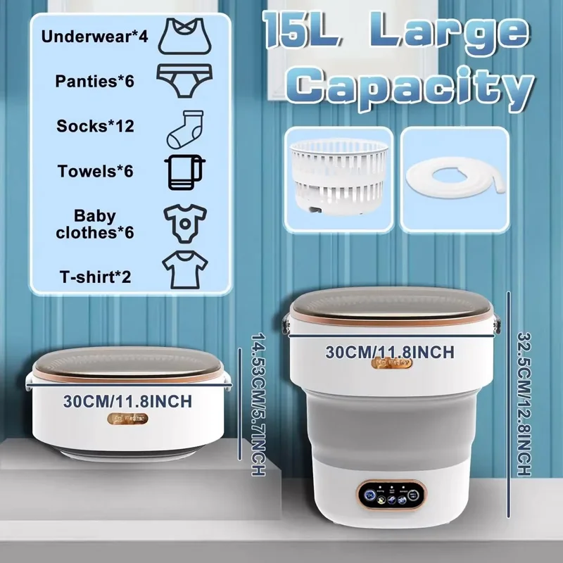 15L Collapsible Washer Dryer Combo with Spinner, Portable Mini Washing Machine for Travel Apartments, for Socks Underwear Pantie
15L Collapsible Washer Dryer Combo with Spinner, Portable Mini Washing Machine for Travel Apartments, for Socks Underwear Pantie