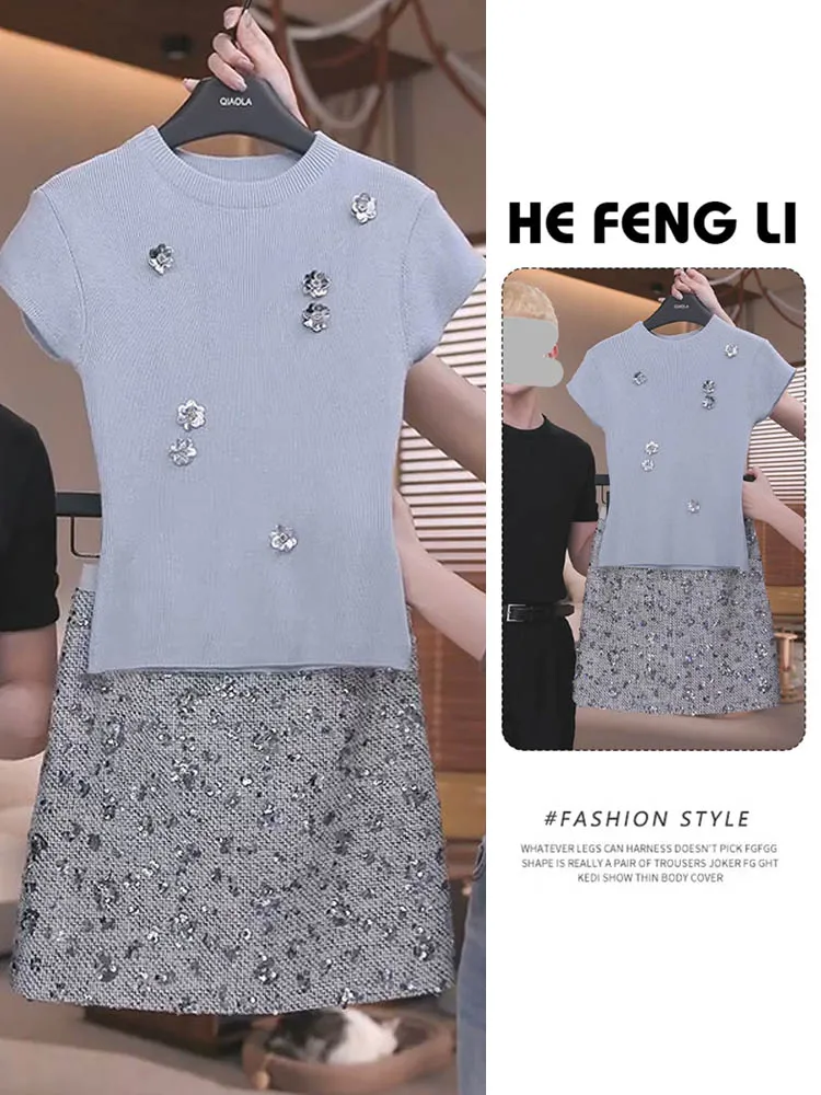 Unique Beautiful Summer Outfit 2026 New Style Shoulder Fit Knitted Short Sleeve Top High Waist A-Line Short Skirt Set for Women
Unique Beautiful Summer Outfit 2026 New Style Shoulder Fit Knitted Short Sleeve Top High Waist A-Line Short Skirt Set for Women