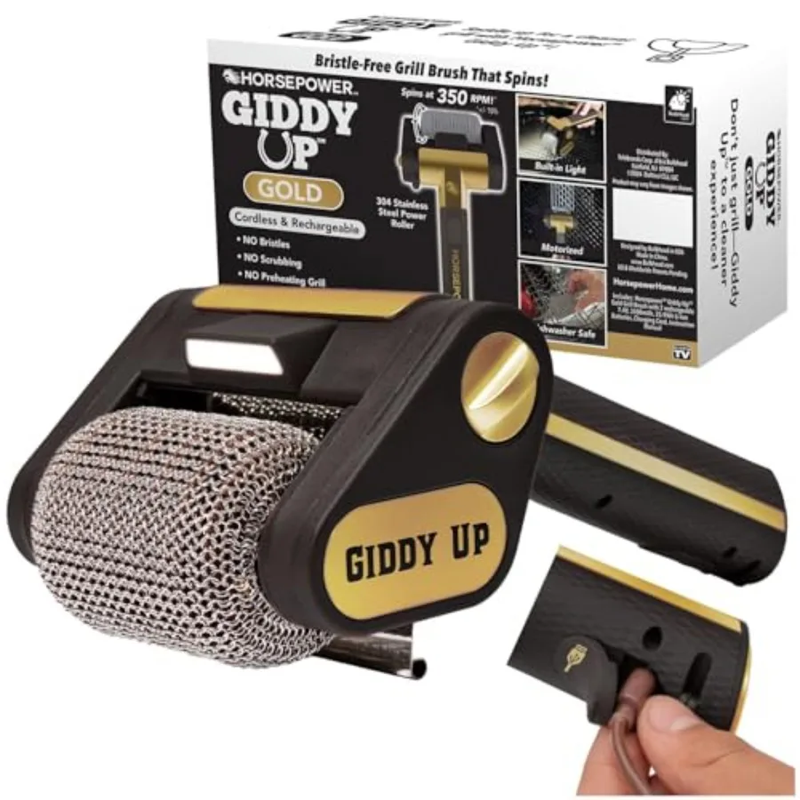 Horsepower Giddy Up GOLD Bristle-Free Spinning Grill Brush w/LED and Longer Run Time, Cordless/Rechargeable, 304 Stainless Stee
Horsepower Giddy Up GOLD Bristle-Free Spinning Grill Brush w/LED and Longer Run Time, Cordless/Rechargeable, 304 Stainless Stee