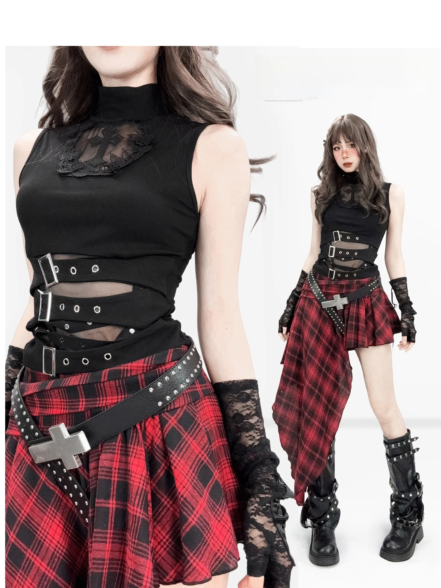 Gothic Style Hollow out Sleeveless Vest T-Shirt Half High Collar Slim Fit Short Punk Waist Cinched Top for Women
Gothic Style Hollow out Sleeveless Vest T-Shirt Half High Collar Slim Fit Short Punk Waist Cinched Top for Women