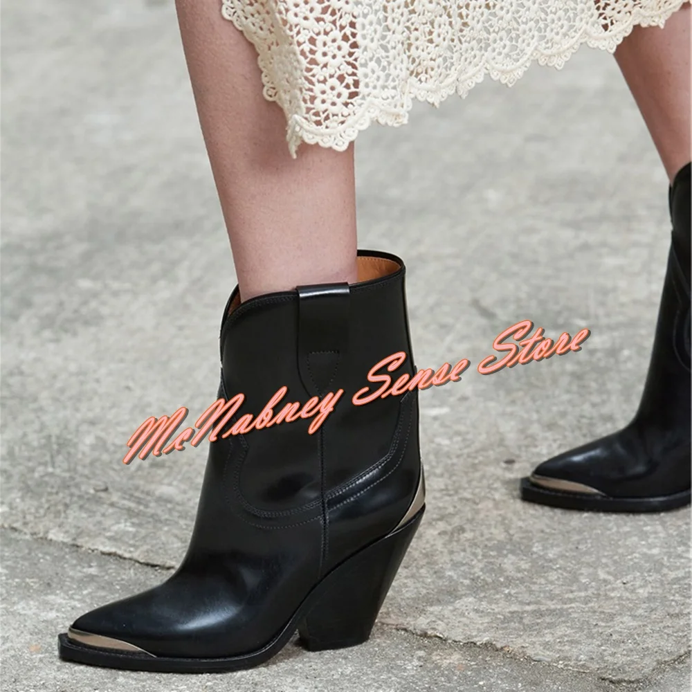 Metal Pointy Toe Ankle Boots Thick High Heels Slip On Leather Women Runway Boots Solid New Style Winter Party Long Short Shoes
Metal Pointy Toe Ankle Boots Thick High Heels Slip On Leather Women Runway Boots Solid New Style Winter Party Long Short Shoes