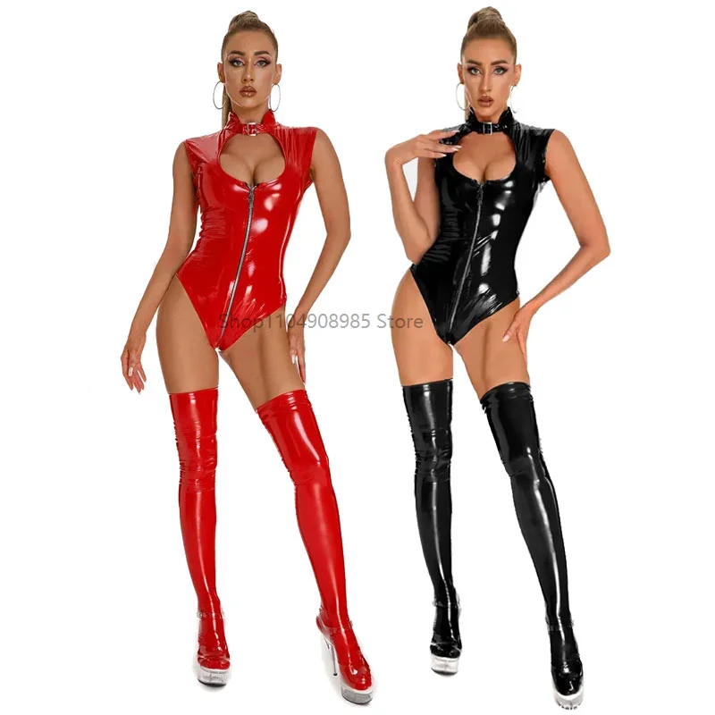 Women Sexy PVC Latex Bodysuit Zipper Open Crotch Shiny Leather Tank Bodysuit Open Breast Exposing Wetlook Latex Leotard
Women Sexy PVC Latex Bodysuit Zipper Open Crotch Shiny Leather Tank Bodysuit Open Breast Exposing Wetlook Latex Leotard