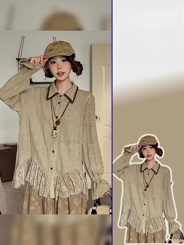 Retro Asymmetric Design Lace Splicing plus Size Women's irt Slimming Effect Casual Wear Long Sve Button up Top
Retro Asymmetric Design Lace Splicing plus Size Women's irt Slimming Effect Casual Wear Long Sve Button up Top