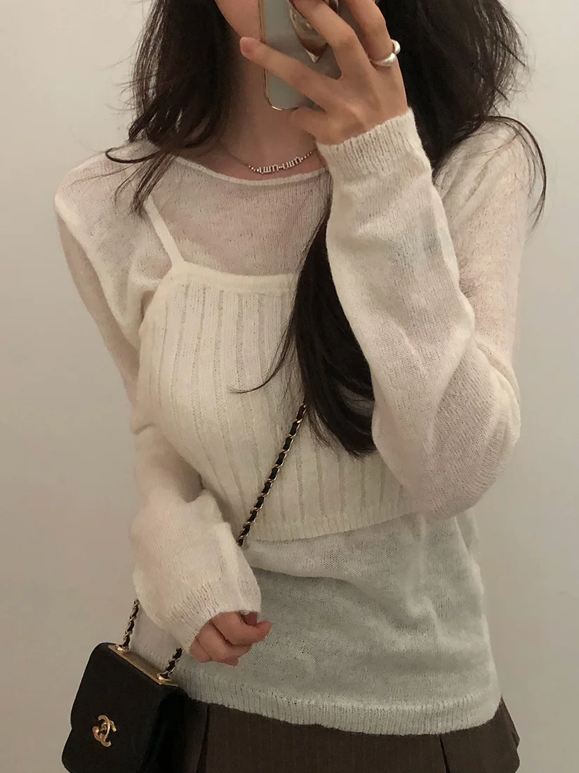 Faionable Knitted Women's Set Long Sve Thin Base Top Slimming Outerwear Strap Vest Layering Tank Top round Ne Two-Piec...
Faionable Knitted Women's Set Long Sve Thin Base Top Slimming Outerwear Strap Vest Layering Tank Top round Ne Two-Piec...