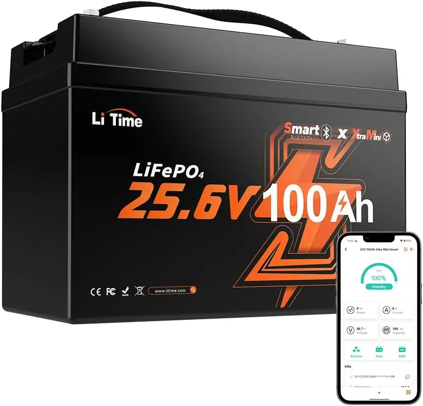 LiTime 24V 100Ah Group 31 Bluetooth Lithium Battery for Trolling Motors - Mini Size, 6000+ Deep Cycles, Low-temp Cutoff
LiTime 24V 100Ah Group 31 Bluetooth Lithium Battery for Trolling Motors - Mini Size, 6000+ Deep Cycles, Low-temp Cutoff