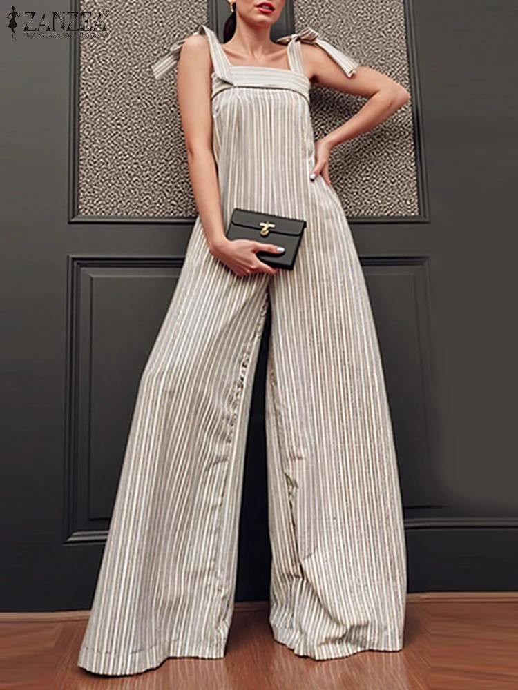Women Long Romper ZANZEA 2025 Summer Striped Jumpsuits Casual Bow Bandage Straps Vintage Fashion Loose Printed Wide Leg Overalls
Women Long Romper ZANZEA 2025 Summer Striped Jumpsuits Casual Bow Bandage Straps Vintage Fashion Loose Printed Wide Leg Overalls