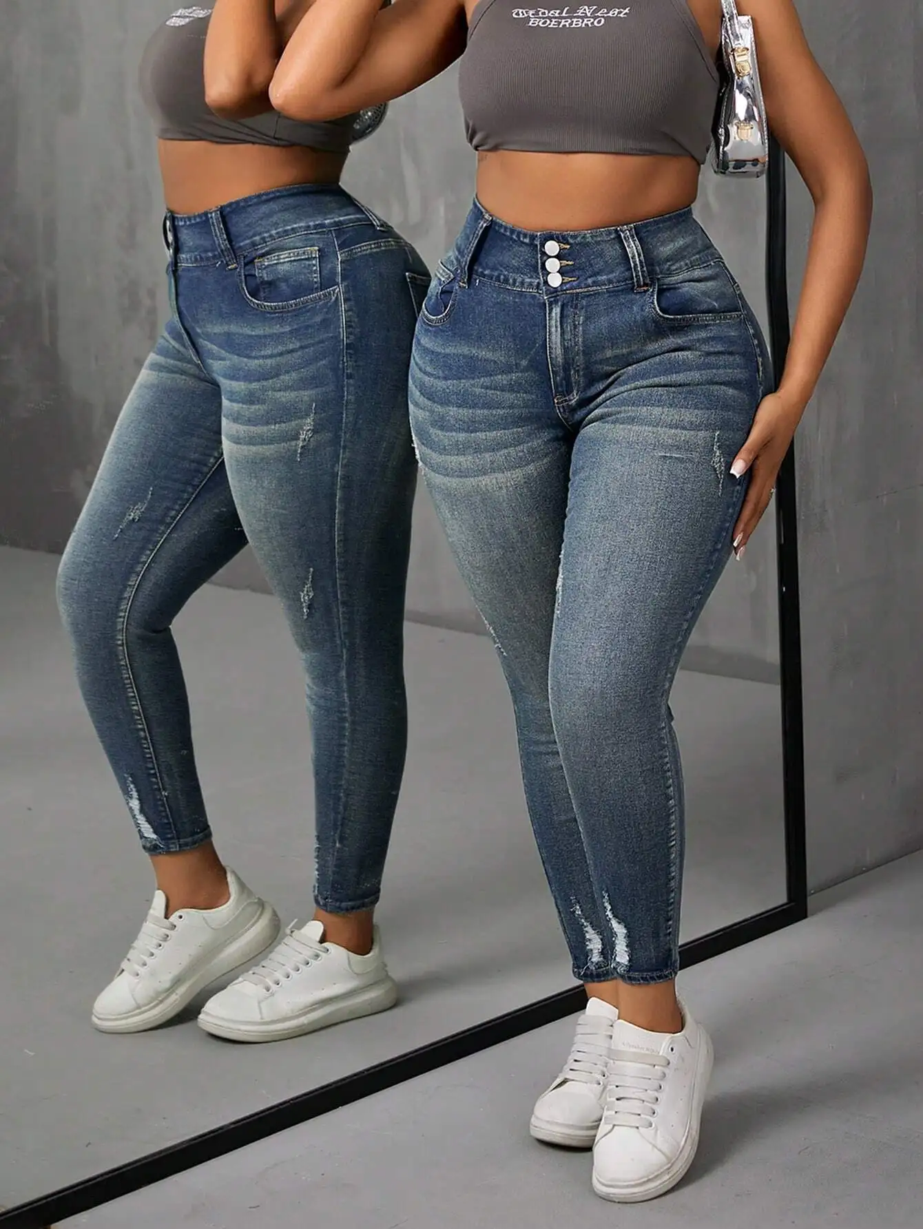 Джинсы женские с высокой талией, зауженные, с эффектом потертости, больших размеров, повседневные, эластичные, с рваными элементами
Джинсы женские с высокой талией, зауженные, с эффектом потертости, больших размеров, повседневные, эластичные, с рваными элементами