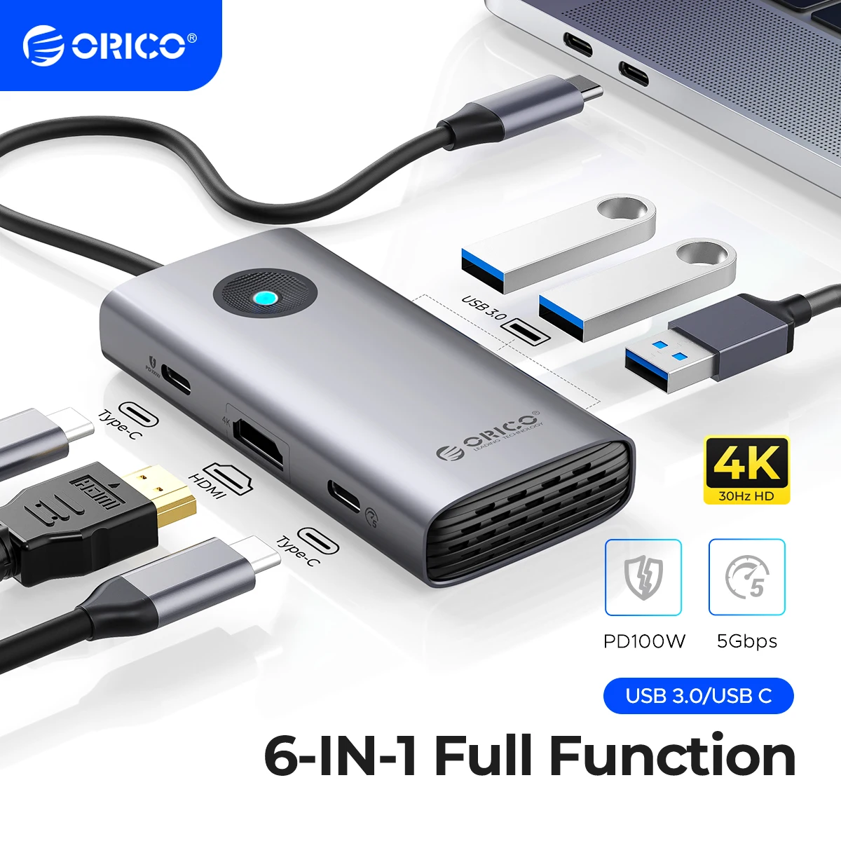 ORICO Type C Docking Station USB 3.0 4K60Hz HUB HDMI-compatible PD100W Adapter For MacBook Huawei Mate Muti-Port Splitter
ORICO Type C Docking Station USB 3.0 4K60Hz HUB HDMI-compatible PD100W Adapter For MacBook Huawei Mate Muti-Port Splitter