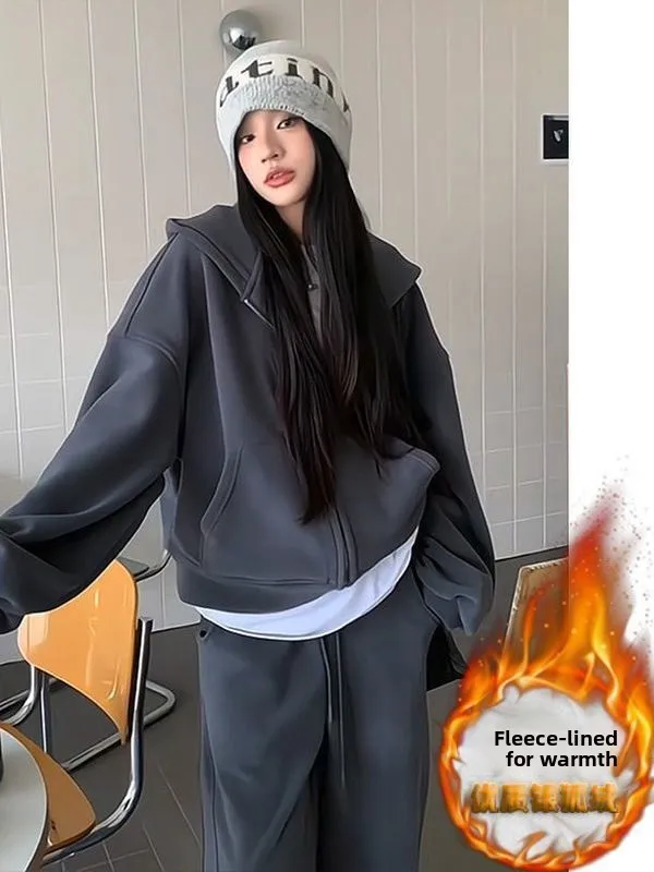 plus Size Women's Fleece Lined Thickened Hoodie And Wide Leg Pants Two Piece Set Casual Loose Slimming Autumn Winter Outfit
plus Size Women's Fleece Lined Thickened Hoodie And Wide Leg Pants Two Piece Set Casual Loose Slimming Autumn Winter Outfit