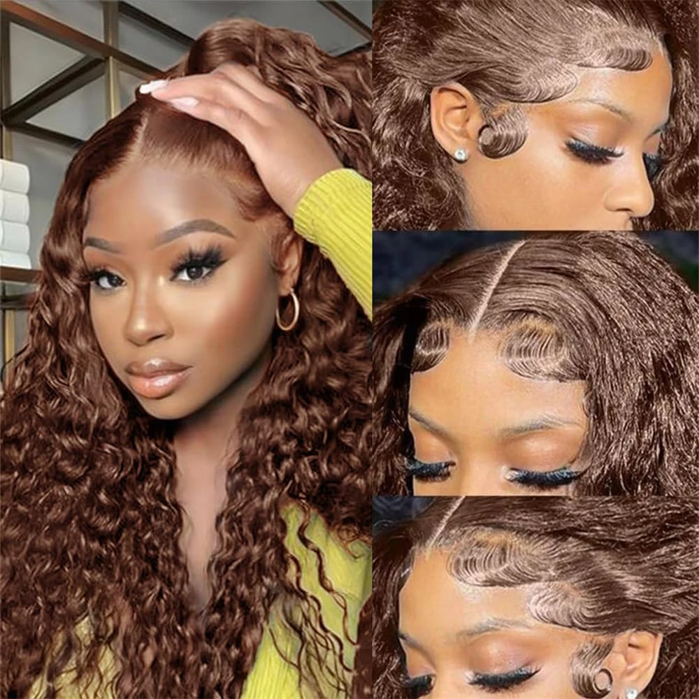 13x4 Chocolate Brown Lace Front Wig Deep Wave Frontal Wig HD Lace Front Human Hair Wigs Pre Plucked Colored Curly Human Hair Wig
13x4 Chocolate Brown Lace Front Wig Deep Wave Frontal Wig HD Lace Front Human Hair Wigs Pre Plucked Colored Curly Human Hair Wig