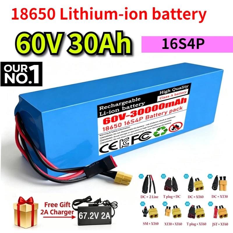 60V 30Ah 16S4P Battery Pack 18650 30000mAh 2000W High-power Lithium Battery with Built-in 50A BMS Suitable for Electric Scooters
60V 30Ah 16S4P Battery Pack 18650 30000mAh 2000W High-power Lithium Battery with Built-in 50A BMS Suitable for Electric Scooters