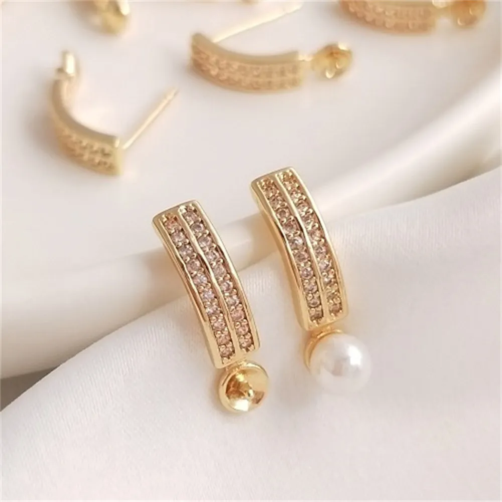 14K Gold Wrapped Curved Double Row Zircon Half Hole Bead Earrings S925 Silver Needle DIY Handmade Crystal Pearl Earrings E118
14K Gold Wrapped Curved Double Row Zircon Half Hole Bead Earrings S925 Silver Needle DIY Handmade Crystal Pearl Earrings E118
