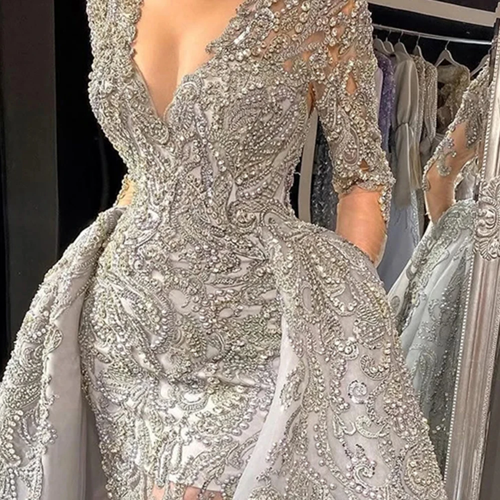 Luxury Women's Evening Dress V Neck High Quality Lace Formal Party Gown Lining Short length Mermaid Long Sleeves Prom Dress
Luxury Women's Evening Dress V Neck High Quality Lace Formal Party Gown Lining Short length Mermaid Long Sleeves Prom Dress