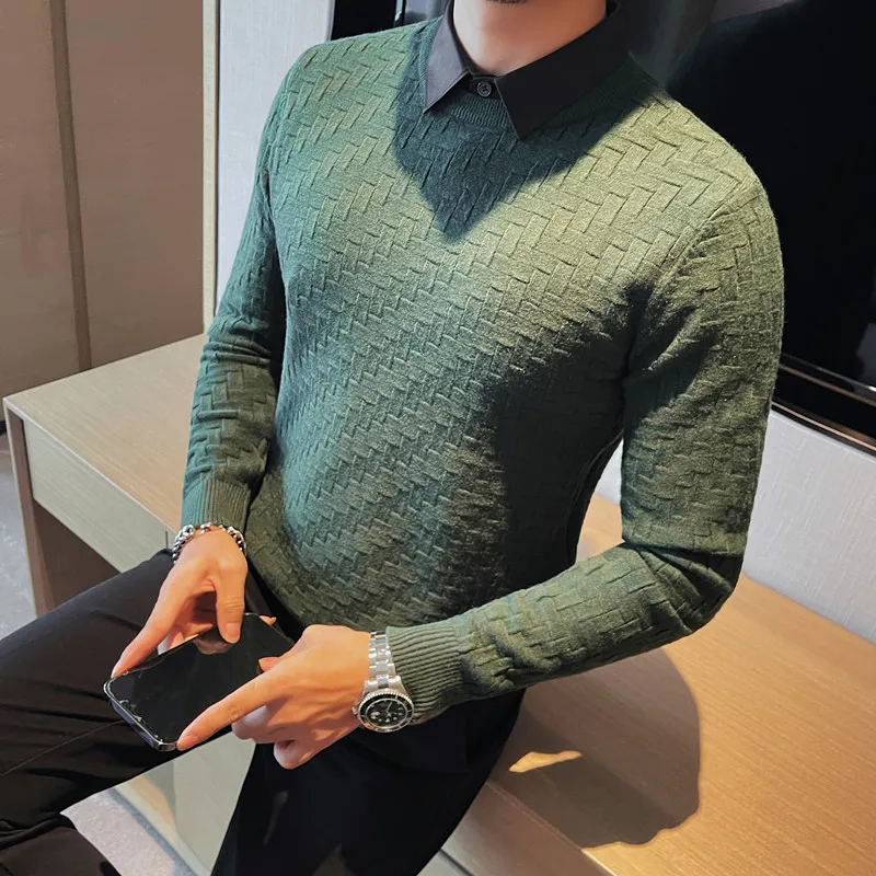 2023 Autumn/Winter Knitted Sweater Men Casual Business Knitwear Fake Two Pieces Slim Fit Shirt Collar Long Sleeve Pullovers
2023 Autumn/Winter Knitted Sweater Men Casual Business Knitwear Fake Two Pieces Slim Fit Shirt Collar Long Sleeve Pullovers