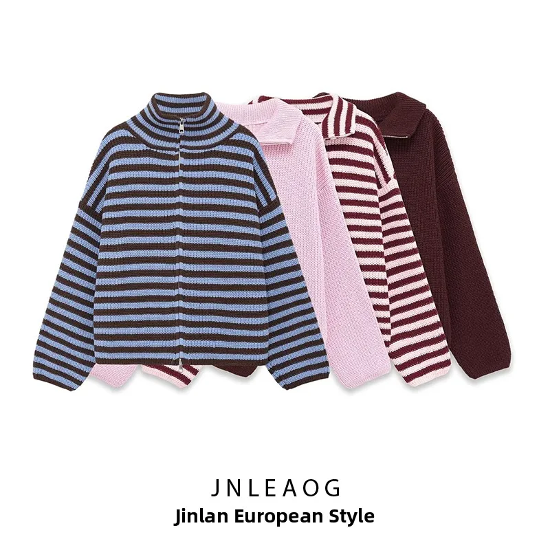 Faionable Striped Double Zipper Knitted Jaet Women's Autumn New Sle JNLEAOG Polyester Fiber Long Sve Cardigan
Faionable Striped Double Zipper Knitted Jaet Women's Autumn New Sle JNLEAOG Polyester Fiber Long Sve Cardigan
