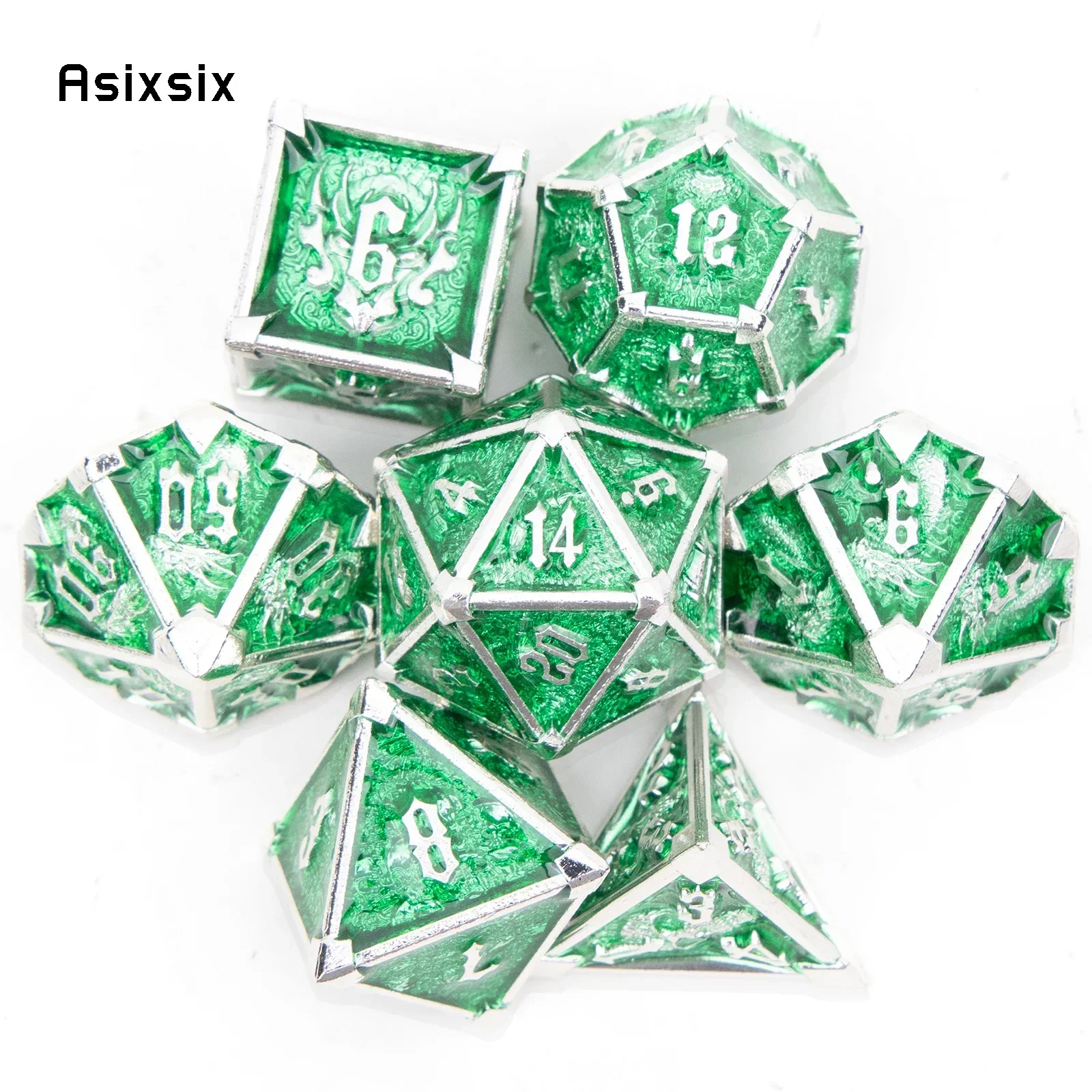 7 Pcs Green White Skull Metal Dice Solid Metal Perfect For Card Games Board Games For Critical Role, Rpgs, D&D
7 Pcs Green White Skull Metal Dice Solid Metal Perfect For Card Games Board Games For Critical Role, Rpgs, D&D