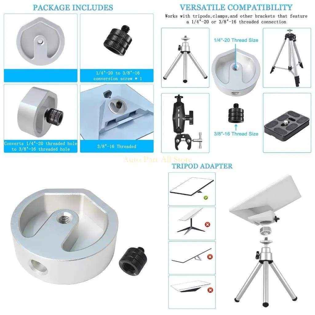 J0MA Heavy Duty Tripod Mount Adapter Small Aluminum Mounting Bracket Pipe Support Adapter Quick Installation for Devices
J0MA Heavy Duty Tripod Mount Adapter Small Aluminum Mounting Bracket Pipe Support Adapter Quick Installation for Devices