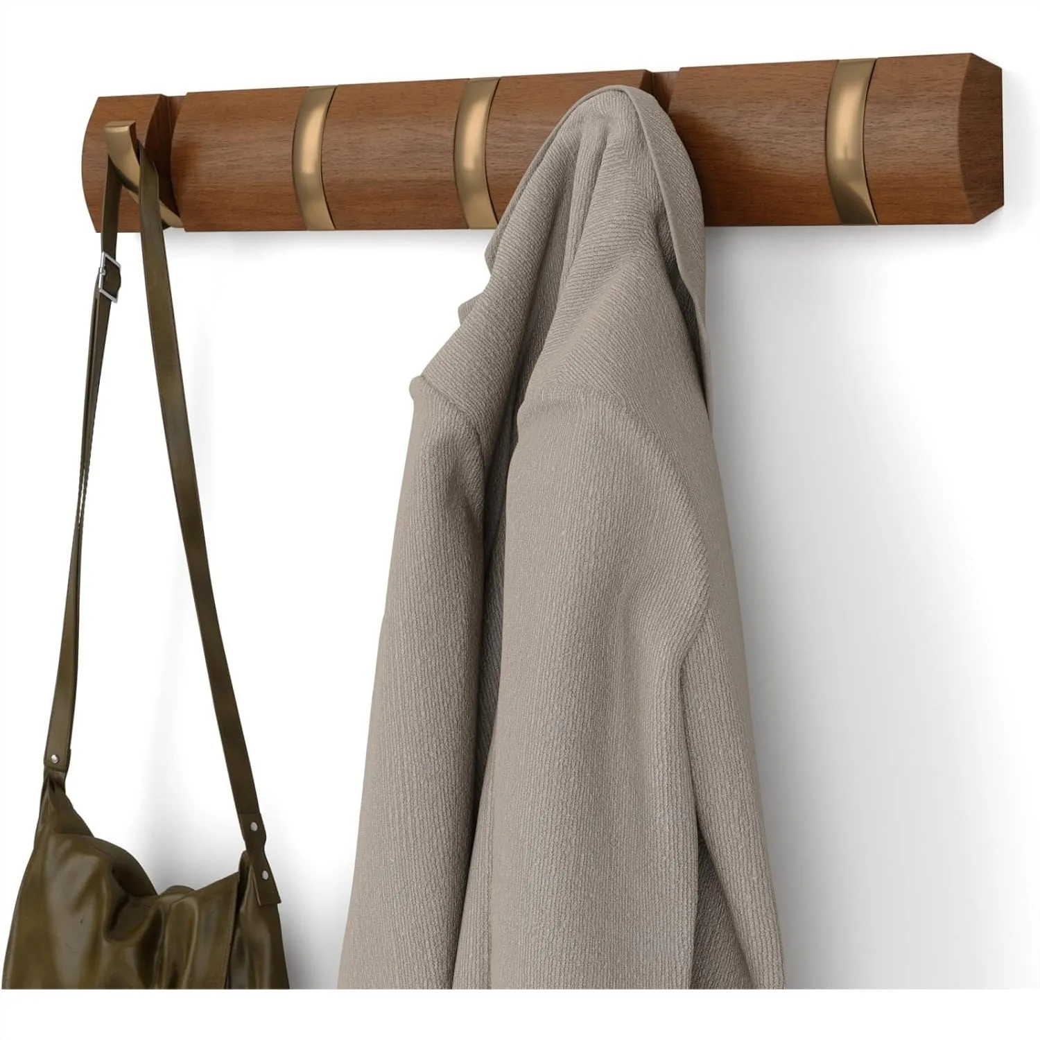 Wall Mounted Coat Rack With 5 Hooks - Modern Space Saving Storage For Hats Jackets Bags Entryway Mudroom Closet Bathroom Bedroom - Light Walnut Gold
Wall Mounted Coat Rack With 5 Hooks - Modern Space Saving Storage For Hats Jackets Bags Entryway Mudroom Closet Bathroom Bedroom - Light Walnut Gold