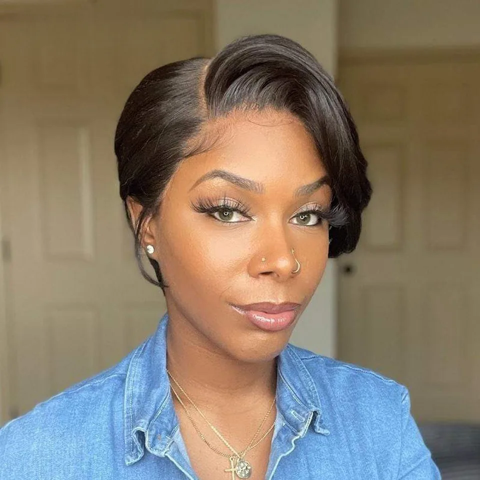 Sleek 4x1 Short Pixie Cut Lace Human Hair Wig Highlight Glueless Human Hair Wigs for Women 100% Brazilian Human Hair Lace Wig
Sleek 4x1 Short Pixie Cut Lace Human Hair Wig Highlight Glueless Human Hair Wigs for Women 100% Brazilian Human Hair Lace Wig