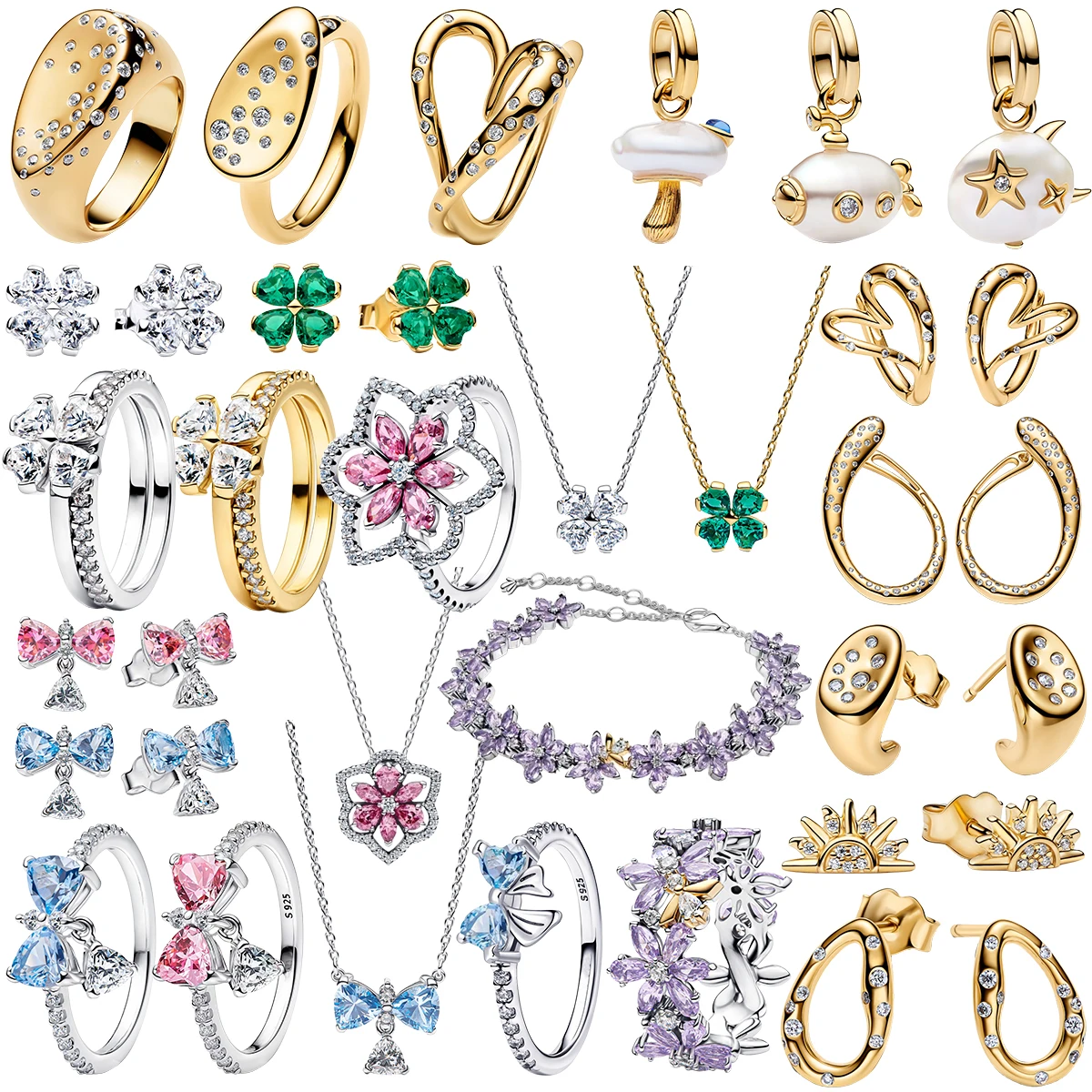 925 Silver Golden Plate Romantic Floral Ring Lucky Bow Clover Purple Earring Necklace Bracelet Set Charm Pearl Fine Jewelry Gift
925 Silver Golden Plate Romantic Floral Ring Lucky Bow Clover Purple Earring Necklace Bracelet Set Charm Pearl Fine Jewelry Gift