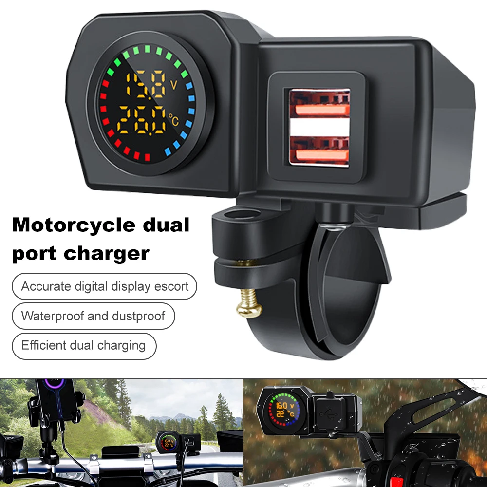 60W Dual USB Socket Motorcycle Handlebar & Rear Mirror Waterproof Fast Charger Voltmeter Thermometer Digital Display
60W Dual USB Socket Motorcycle Handlebar & Rear Mirror Waterproof Fast Charger Voltmeter Thermometer Digital Display