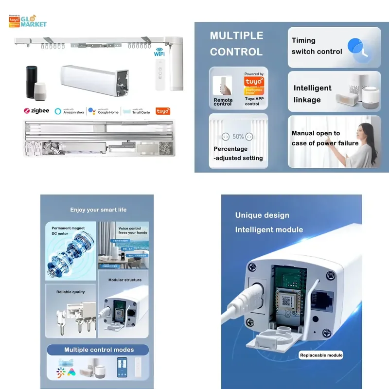 Glomarket Smart Motors Curtain System Electric Motorized Rail Adjustable Smart Track Inteligentes Automatic Curtains
Glomarket Smart Motors Curtain System Electric Motorized Rail Adjustable Smart Track Inteligentes Automatic Curtains