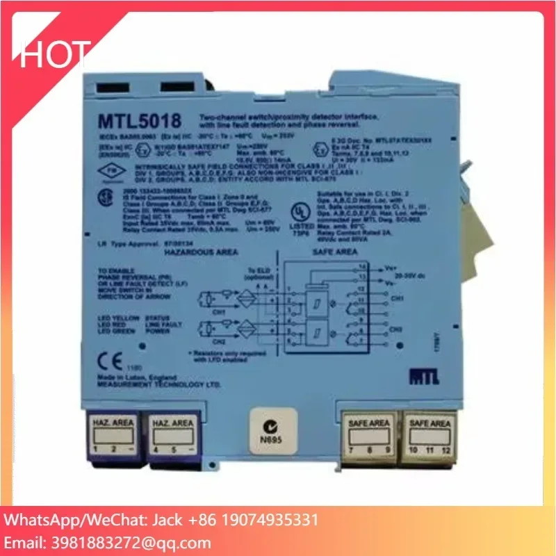MTL5018 Intrinsically Safe Isolator, Dual Channel Relay, Industrial Switch Module
MTL5018 Intrinsically Safe Isolator, Dual Channel Relay, Industrial Switch Module
