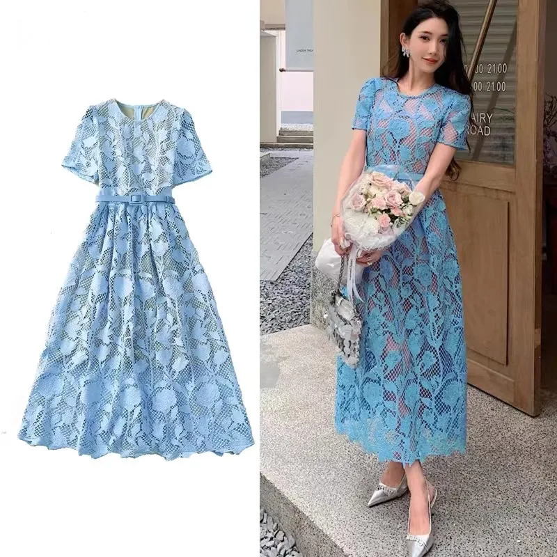 New Summer Women Lace Embroidery Lace O Neck Short Sleeve Belt Casual Fashion Elegant Hollow Out Party Office Casual Long Dresse
New Summer Women Lace Embroidery Lace O Neck Short Sleeve Belt Casual Fashion Elegant Hollow Out Party Office Casual Long Dresse