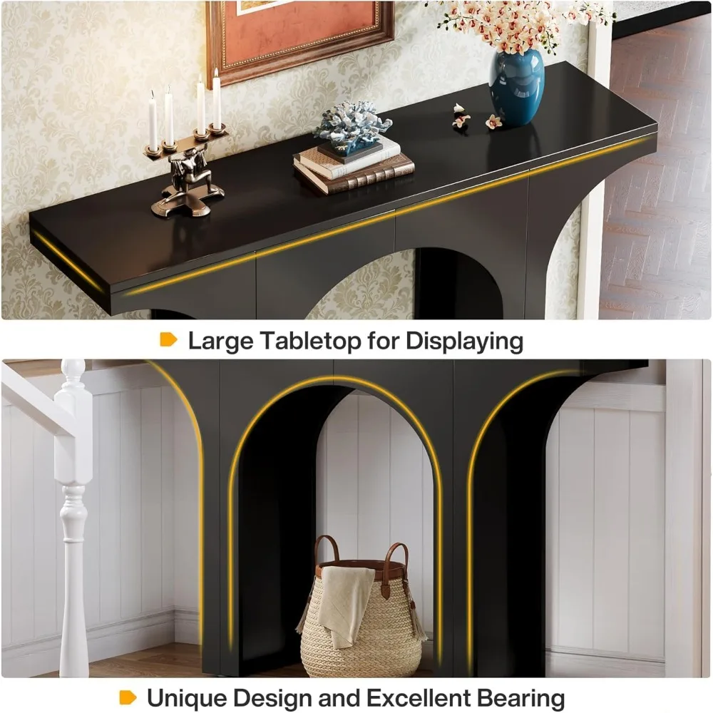 47-Inch Modern Black Console Table for Entryway, Narrow Sofa Table with Arched Design, Foyer Accent Table
47-Inch Modern Black Console Table for Entryway, Narrow Sofa Table with Arched Design, Foyer Accent Table