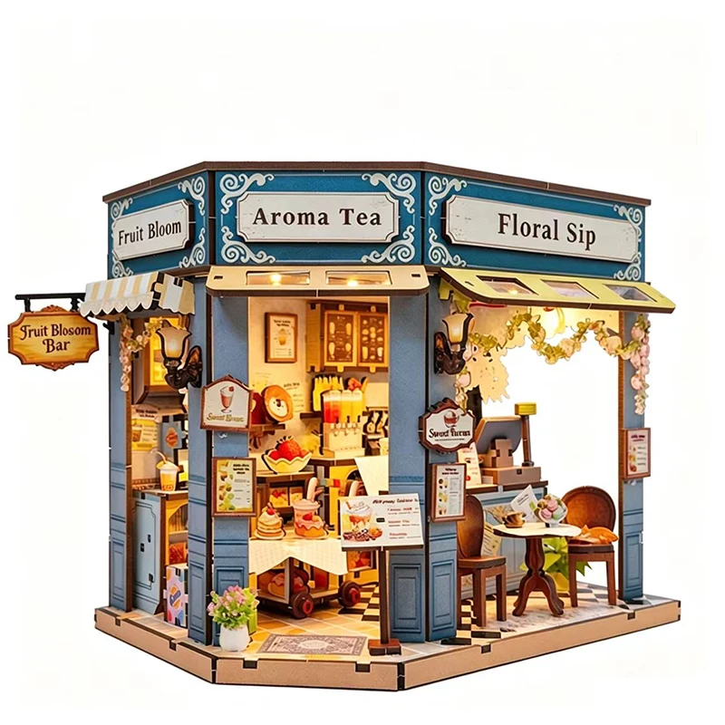 DIY Wooden Dollhouse Fruit Blosom Bar Miniature With Furniture Kit Tea Shop Assemble Toys for Children Adult Birthday Gift
DIY Wooden Dollhouse Fruit Blosom Bar Miniature With Furniture Kit Tea Shop Assemble Toys for Children Adult Birthday Gift