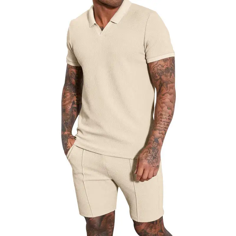 New 2025 Men's Summer Short Sleeve V-Neck Shirt And Shorts Two-Piece Set Flip Collar T-Shirt And Pants Outfit Casual Wear
New 2025 Men's Summer Short Sleeve V-Neck Shirt And Shorts Two-Piece Set Flip Collar T-Shirt And Pants Outfit Casual Wear