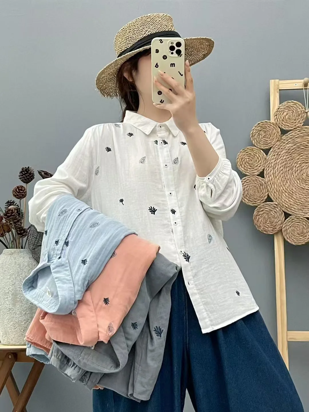 Осенняя одежда Mori Girl, осенняя белая, серая, синяя, розовая женская хлопковая рубашка с вышивкой, японский стиль, женская одежда больших размеров 
Осенняя одежда Mori Girl, осенняя белая, серая, синяя, розовая женская хлопковая рубашка с вышивкой, японский стиль, женская одежда больших размеров