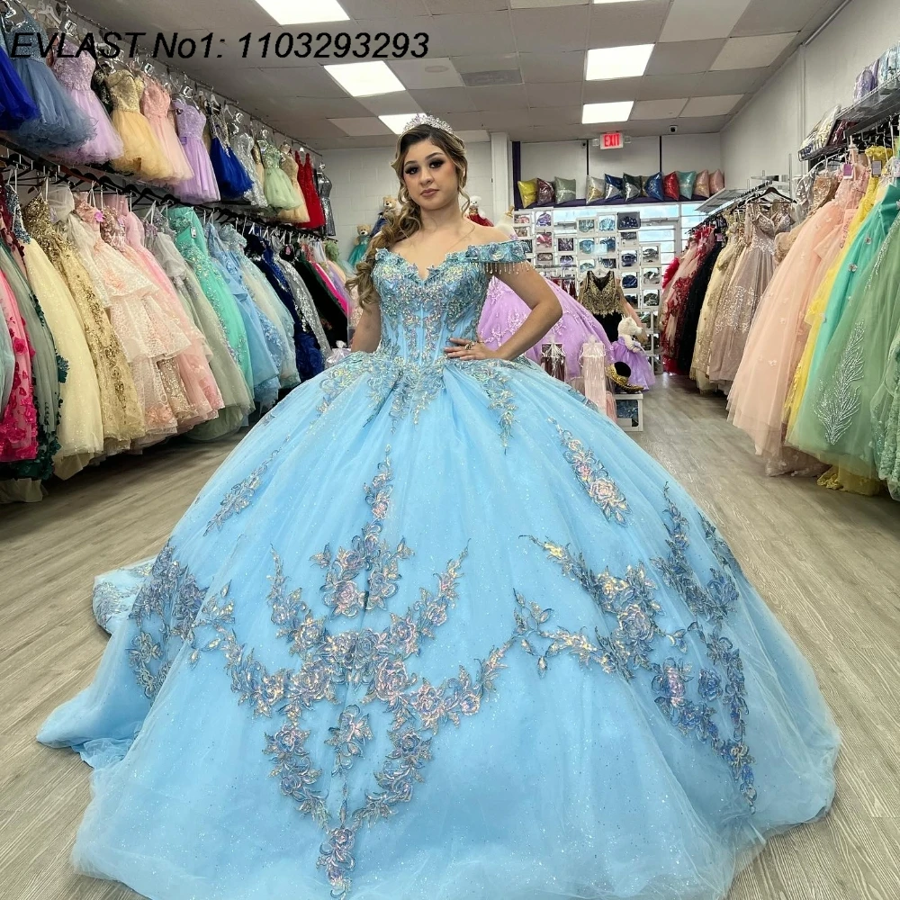 EVLAST Customized Shiny Sky Blue Quinceanera Dress Ball Gown Lace Applique Beading Mexico Sweet 16 Vestido De 15 Anos E1Q215
EVLAST Customized Shiny Sky Blue Quinceanera Dress Ball Gown Lace Applique Beading Mexico Sweet 16 Vestido De 15 Anos E1Q215