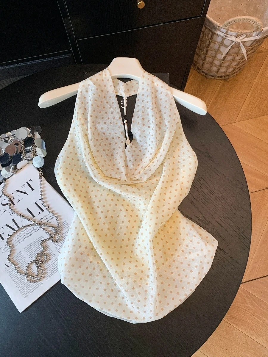 Summer Polka Dot Halter Neck Strap Vest Women's Slim Fit Exposing Shoulder Back Top Sexy Chic Style Lace Shirt Thin Fabric
Summer Polka Dot Halter Neck Strap Vest Women's Slim Fit Exposing Shoulder Back Top Sexy Chic Style Lace Shirt Thin Fabric