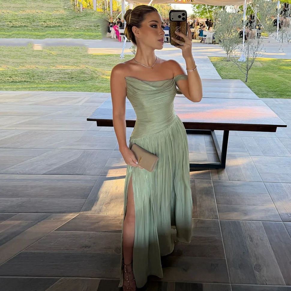 Eightale Modest Evening Dress Green Customized Pleats Floor Length A-Line Side Slit Prom Wedding Party Gown
Eightale Modest Evening Dress Green Customized Pleats Floor Length A-Line Side Slit Prom Wedding Party Gown