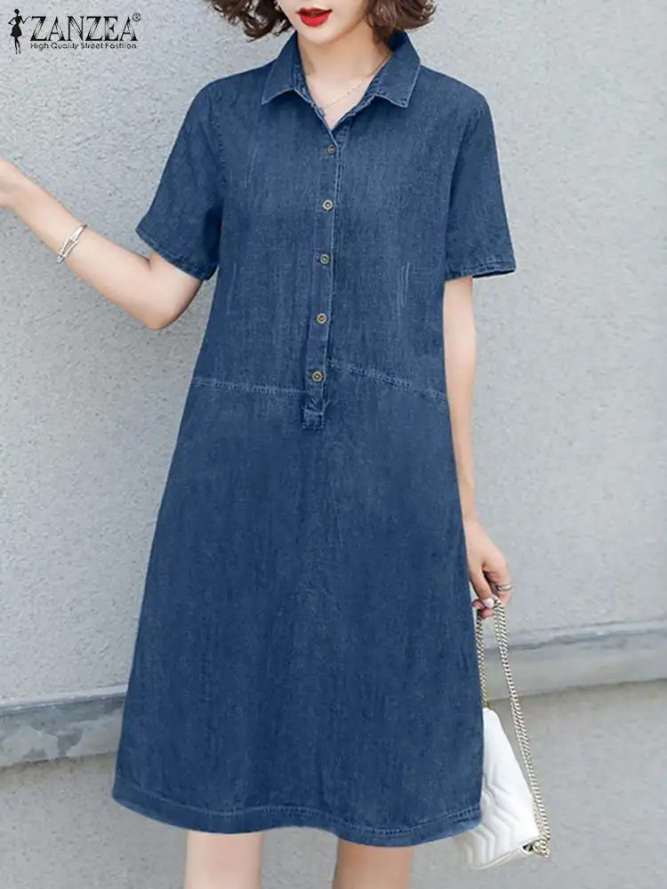 ZANZEA Elegant OL Denim Shirtdress Woman Short Sleeve Lapel Dress Summer Fashion Solid Sundress Female Casual Loose Robe 2023
ZANZEA Elegant OL Denim Shirtdress Woman Short Sleeve Lapel Dress Summer Fashion Solid Sundress Female Casual Loose Robe 2023