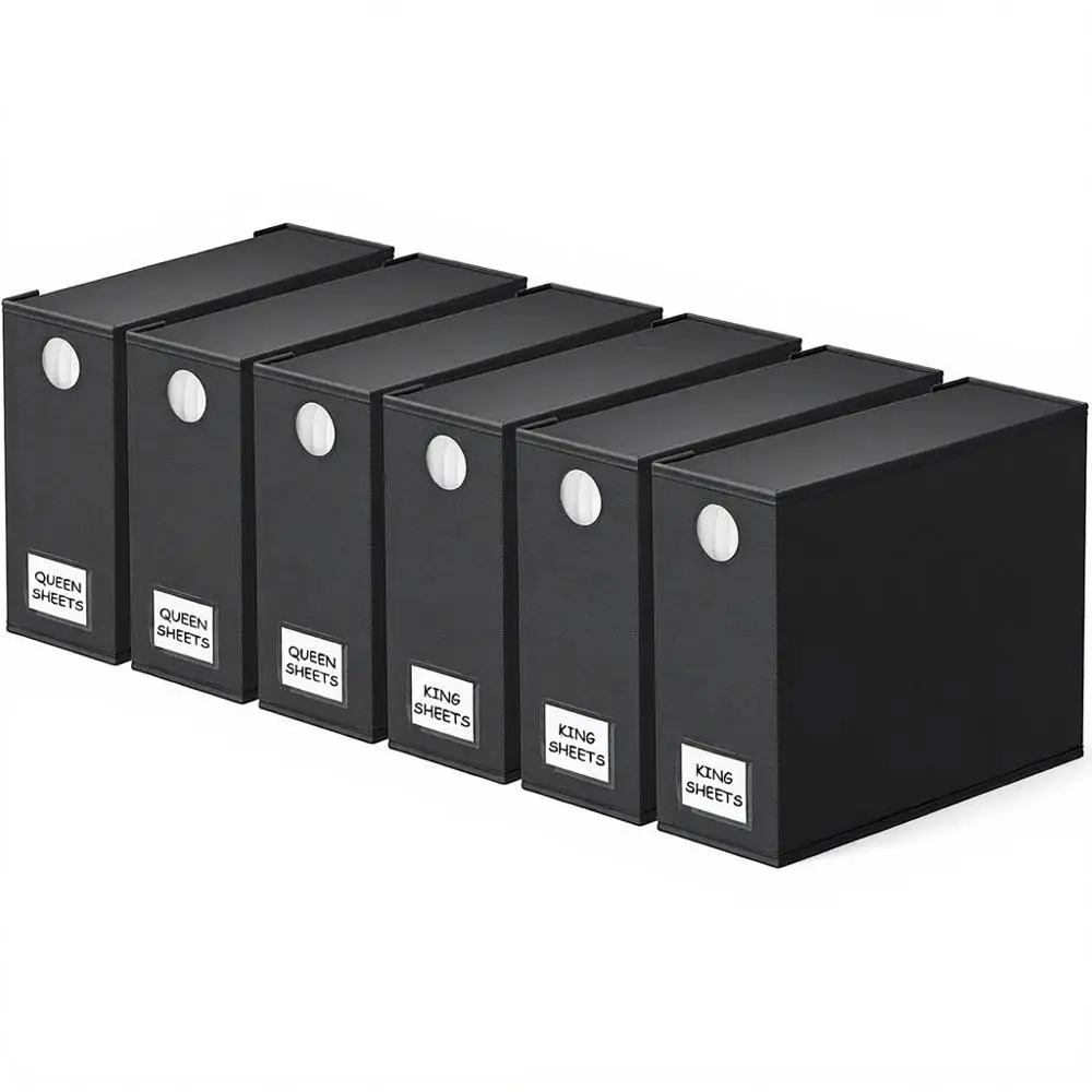 Compact 6-Piece Bed Sheet Organizer, Collapsible Storage for Linen Closet, Fits Queen and King Bedding (Black)
Compact 6-Piece Bed Sheet Organizer, Collapsible Storage for Linen Closet, Fits Queen and King Bedding (Black)