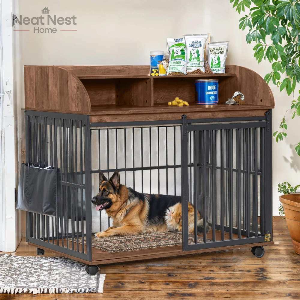 44'' Heavy Duty Large Dog Crate Furniture for Large Medium Dog with Lockable Wheels, End Table Crate with Double layer storage
44'' Heavy Duty Large Dog Crate Furniture for Large Medium Dog with Lockable Wheels, End Table Crate with Double layer storage