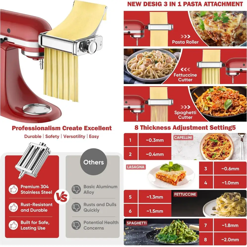 All-Metal KitchenAid Pasta Attachment: Roller, Spaghetti & Fettuccine Cutters with Cleaning Brush
All-Metal KitchenAid Pasta Attachment: Roller, Spaghetti & Fettuccine Cutters with Cleaning Brush