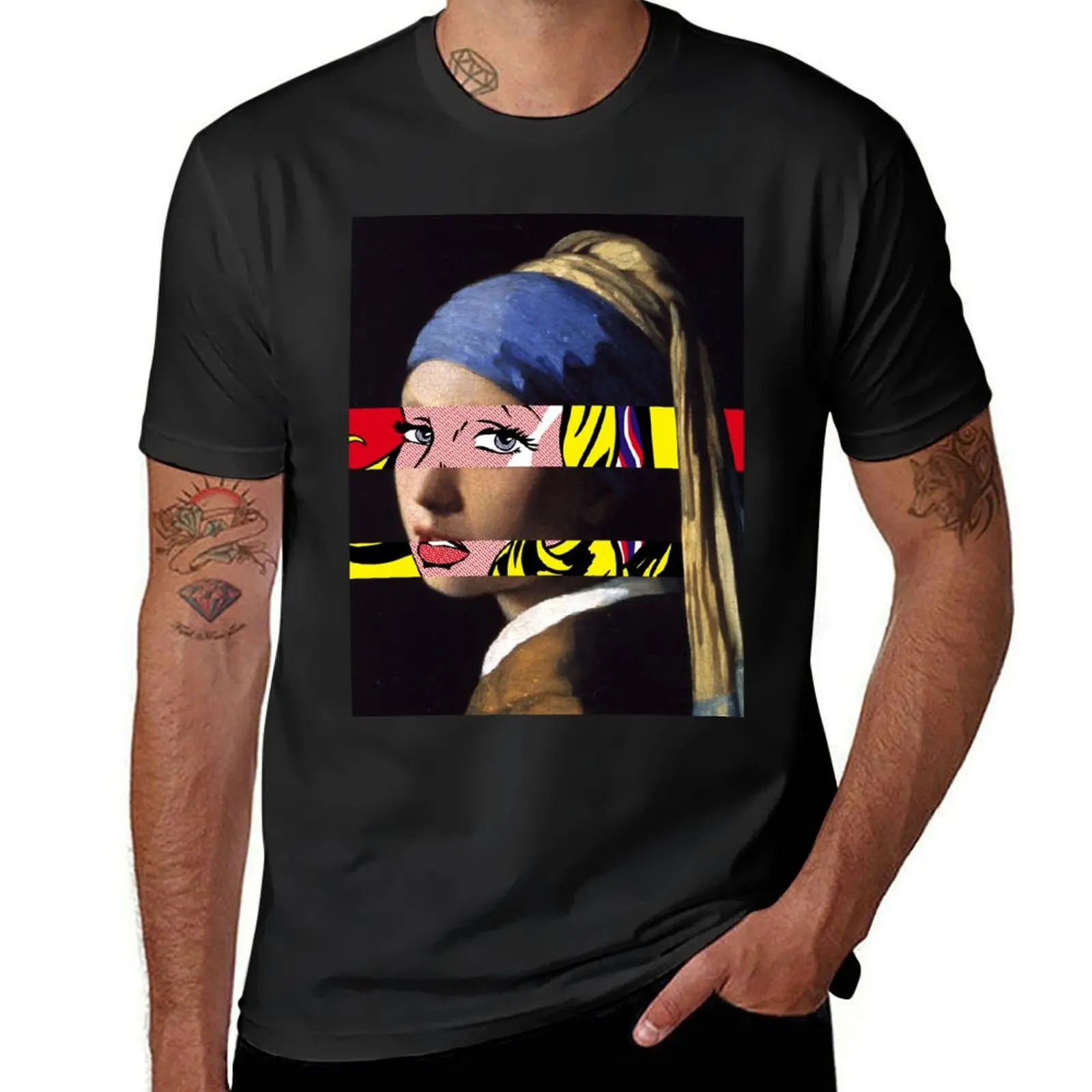 Vermeer Girl with a Pearl Earring meets Roy Lichtenstein Girl with hair ribbon T-Shirt summer 2025 tee shirts for men 
Vermeer Girl with a Pearl Earring meets Roy Lichtenstein Girl with hair ribbon T-Shirt summer 2025 tee shirts for men