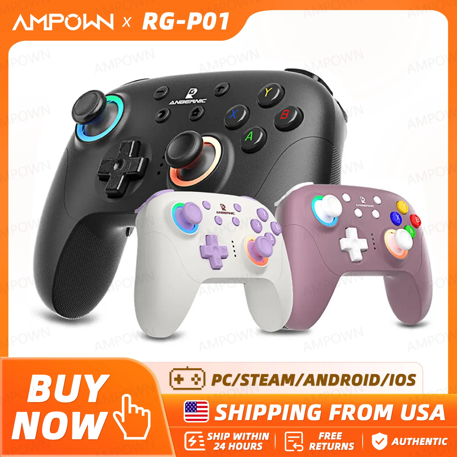 ANBERNIC RG P01 Gamepad Wireless Gaming Controller Hall Trigger Joystick Macro Key RGB Breathing Light For Switch PC Android IOS
ANBERNIC RG P01 Gamepad Wireless Gaming Controller Hall Trigger Joystick Macro Key RGB Breathing Light For Switch PC Android IOS