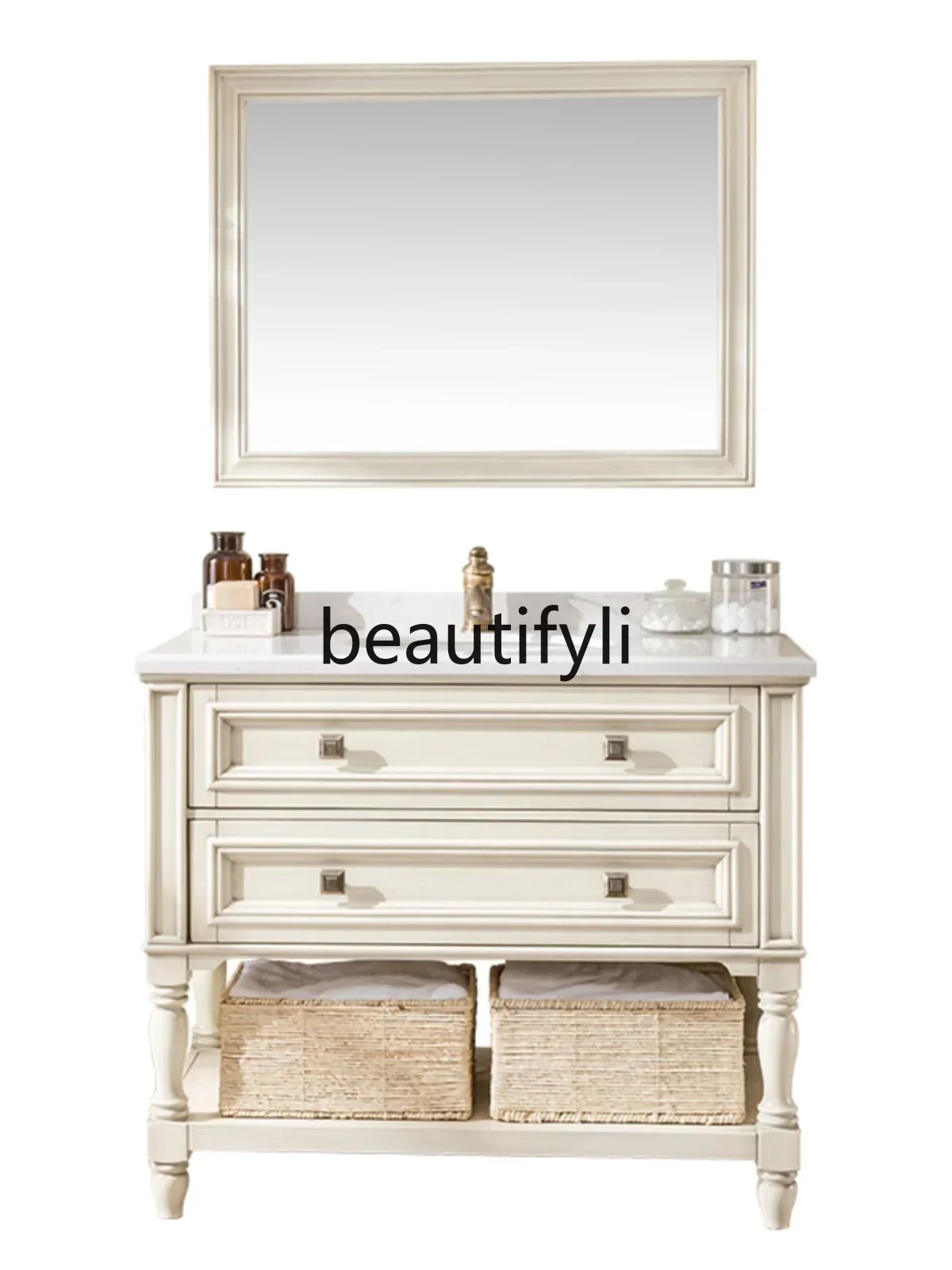 D80 American cream style bathroom cabinet combination solid wood floor-to-ceiling ceramic integrated hand basin washbasin
D80 American cream style bathroom cabinet combination solid wood floor-to-ceiling ceramic integrated hand basin washbasin